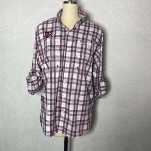 Columbia Super Tamiami PFG Texas‎ Aggies Blouse S/P Maroon  White Plaid Football